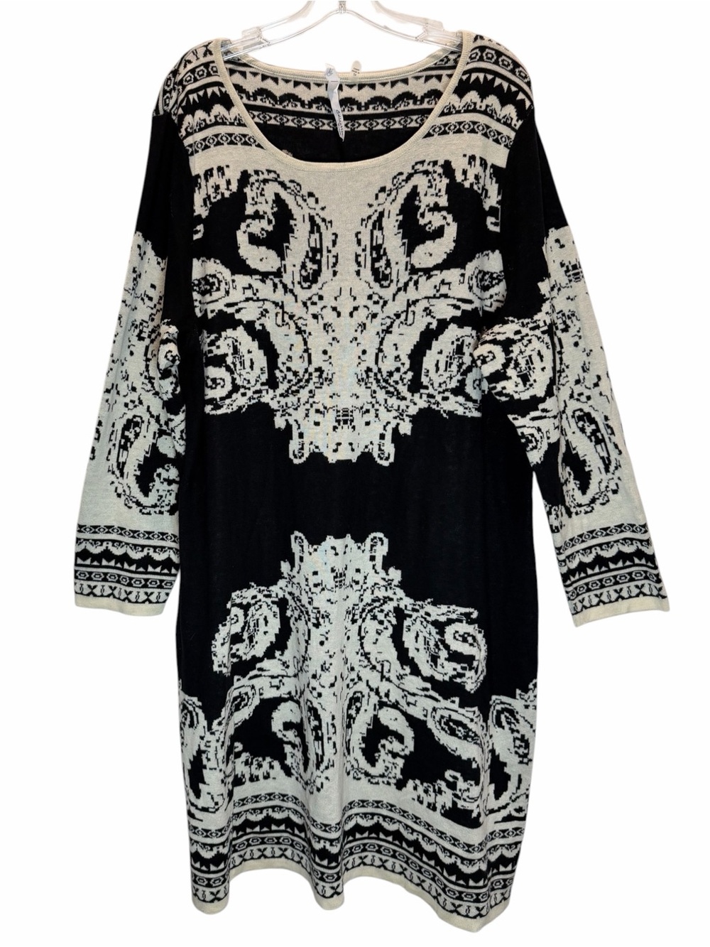 Black & Cream Cotton Blend Midi Sweater Dress - Size 2X